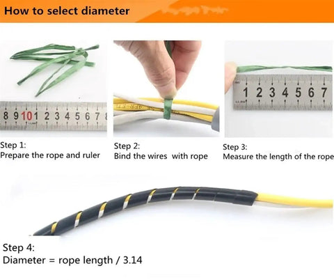 Steps to measure diameter for Spiral Cable Wrap Cord Protector For TV Cables And Computer Wires, Easy To Cut To Length