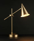 Dope Mid Century Modern 18 Inch Desk Lamp With Matte Brass Finish Adjustable Height Balance Arm Rotary Switch On Shade