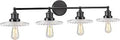 Four-Light Bathroom Vanity Wall Light Fixture, 38 Inch Wide, Oil Rubbed Bronze With Clear Glass Shade, Includes Four S19 Vintage LED Edison Bulbs
