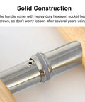 Close-up of solid wood front door pull handle with customizable sliding hardware and fittings for glass wood or metal doors
