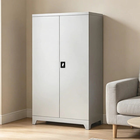 Rock Solid Industrial Rolling Tool Storage Cabinet With Thick Reinforced Drawers Built Like A Tank For Pro Trades in a corner.