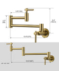 Gold Brass Pot Filler Faucet With Two Handles Wall Mount Single Hole Stretchable Swing Arm Double Joint Above Stove Lead Free