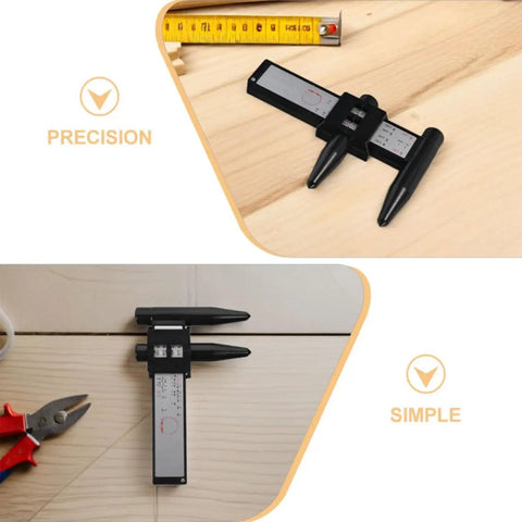 2pcs ABS Wheel Bolt Spacing Tool for Wheel Hub Precision Measurement shown on wood surface with measuring details visible.