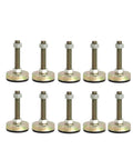 Set Of Ten Heavy Duty Furniture Leveling Feet With Titanium Coated Stainless Steel Rods and M20 Threads for stable surfaces.