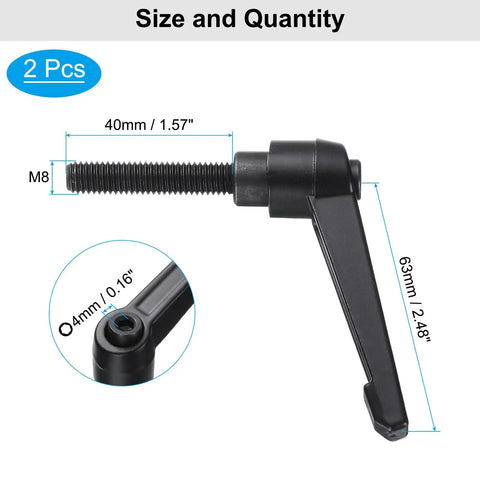 4Pcs Top Shelf Clamp Lever Adjustable Handle Set With M8 Male And Female Threads Quick Release Design Matte Black Finish Shop Ready Rig For Lathe And Machine Tools, 2 pieces, 40mm and 63mm sizes.