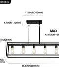 Farmhouse Black 5 Light Kitchen Island Pendant Light Set, Dope Modern Linear Cage Ceiling Fixture dimensions
