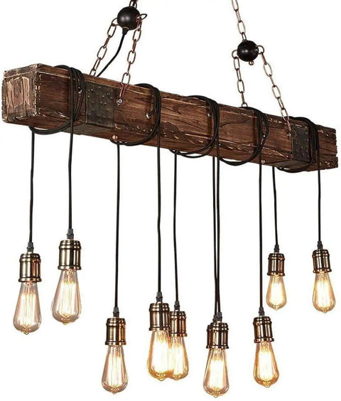 10 Light Rustic Wood Chandelier Pendant Light With Adjustable Suspension Chain Industrial Farmhouse Ceiling Fixture