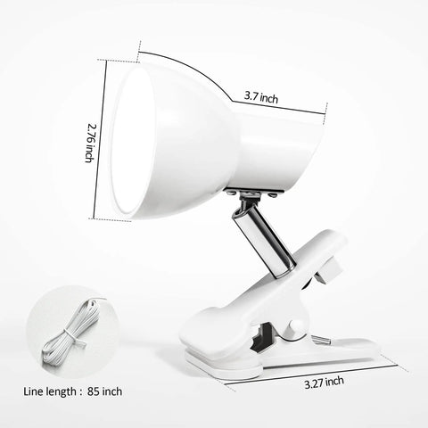 Lit Clip On LED Reading Light 5W 400LM With 330 Degree Rotation Clamp showing dimensions and cable length