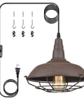 Industrial Plug In Pendant Light Barn Style Hanging Lamp With Wire Cage Rustic Copper Finish ETL Listed Swag Light Fixture On Off Switch