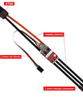 Beefy 70A Brushless RC ESC For 2-6S LiPo With 128KHz Control 5V 4A BEC Reverse Tow Brake, connectors and wiring shown