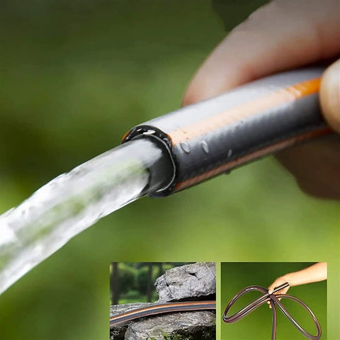 Close-up of water flowing from a hose connected to the Top Notch Stainless Steel Hose Reel With Wall Mount Heavy Duty 40M Water Coil Rack And High Pressure Spray Gun For Garage Backyard Grind And Weekend Projects Built To Last.