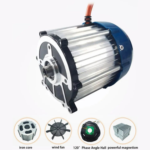Beefy 800W To 1500W Brushless DC Tricycle Differential Motor For 48V To 60V E Trikes And Karts, 5 Hole 14 Tooth, Pure Copper Coil, DIY Bolt On Power, 3200 RPM, Durable Aluminum Shell, silver motor with 14-tooth shaft