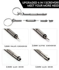 Upgraded 4 in 1 screwdriver keychain with four interchangeable heads: Phillips, slotted, and Allen drivers.