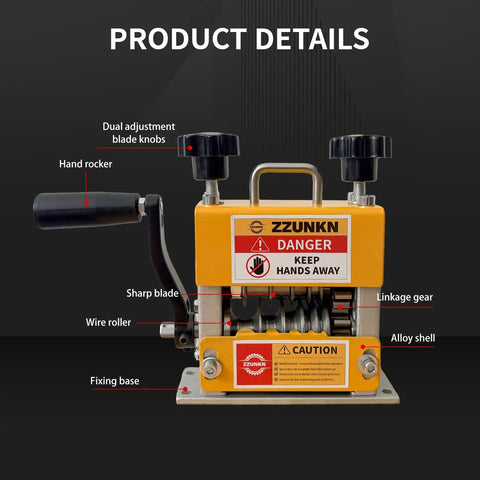 Dual Mode Wire Stripping Machine With Six Precision Blades And Five Heavy Duty Cutters Effortlessly Sheds Cable Jackets For Scrap Copper Recovery And Straight Up Killer Auto Wiring Repairs In A Hassle Free Setup with dual adjustment knobs and alloy shell.