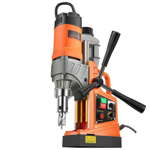 Top Shelf Heavy Duty Magnetic Drill Press With Gutsy 1450W Motor, showcasing solid construction and variable speed control.
