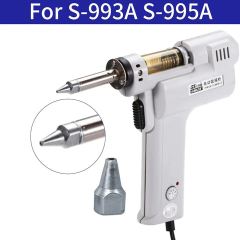 Electric desoldering pump for S993A S995A with interchangeable copper tips and nozzle, featuring Three Piece Desoldering Nozzle Set Copper Tips 1.0mm 1.5mm 2.0mm For S993A S995A Electric Vacuum Desoldering Pump Solder Sucker Gun Replacement Durable DIY Friendly.