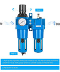 Pro Grade Air Filter Regulator Lubricator Combo With Water Oil Trap Separator 1 Inch NPT 0-150 Psi Gauge front view