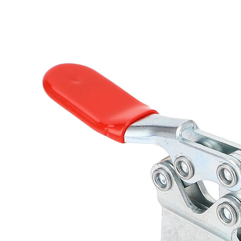 Heavy-Duty Horizontal Quick-Release Clamp Head That's Built to Take a Beating, 500 Lb Capacity, Elbow Joint Design, Cross-Cut Skid Clamp, Press Clamp for Welding and Drilling Projects, red handle