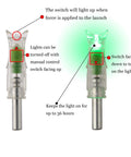 6 Pack LED Lighted Nocks for Crossbow Arrows 0.300 Inch Inside Diameter Green Glow detailing light switch function and duration