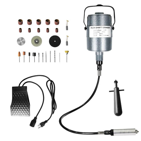 Flex Shaft Grinder With 380W Copper Motor, 23,000 RPM Do It All Multifunctional Rotary Tool, Hanging Grinding Machine shown with accessories.
