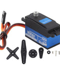 Heavy Duty One Ten Scale RC Servo Featuring All Metal Gears Twelve KG High Torque Digital Motor with accessories and connectors.
