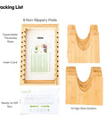 Expandable Bamboo Pots And Pans Organizer Under Cabinet With Adjustable Lids Rack components and packaging