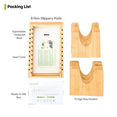 Expandable Bamboo Pots And Pans Organizer Under Cabinet With Adjustable Lids Rack components and packaging