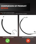 Comparison of Power Steering Pressure Hose Line Assembly showing differences between hydroboost and conventional systems.