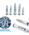 Wall Anchor Setting Tool With 18Pcs Molly Bolt Hollow Drive Screws Assortment Kit Heavy Duty Anchor Gun shown with zinc plated steel bolts.