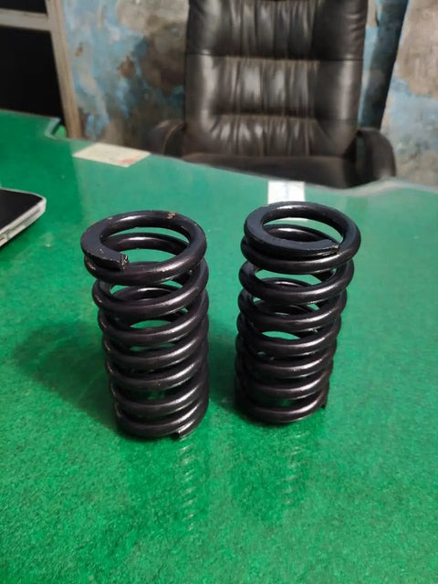 Built Different Heavy Duty Compression Springs Set Of Two High Carbon Steel Industrial Gear 5.31in length 2.56in diameter on green surface.