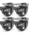 3 Inch Heavy Duty Caster Set Of 4 With Brakes For Industrial Use, nylon swivel wheels shown in black, low profile plate