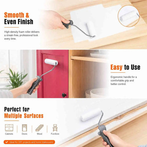 Super Smooth 60 Pack 4 Inch Microfiber Paint Roller Covers With 1/3 Inch Nap For Cabinets Walls And Doors Lint Free Mini Roller Refills in use