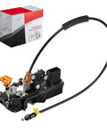 Power Door Lock Latch Actuator With Cable Front Left Driver Side for Chevrolet Silverado Sierra 1500 2500HD 3500HD next to packaging