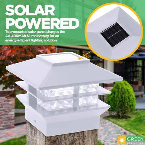 Executive Two Tier 12 Lumen Solar Post Cap Lights For Outdoor Use LED Fence Solar Post Lights Waterproof With Easy Install Dope Solar Deck Post Caps 4X4 Post Caps White 4 Pack