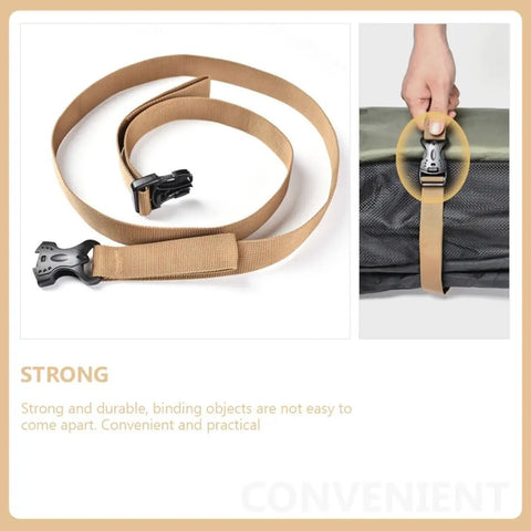 Heavy Duty Luggage Straps Set 2 Pack With Quick Release Buckles, Adjustable Cargo Straps securing suitcase, shown in use.