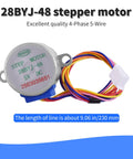 Close-up of Two Sets 28BYJ48 5V DC Stepper Motor With ULN2003 Driver Board showing wiring and dimension details for DIY projects.