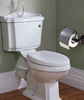 Oil Rubbed Bronze Toilet Paper Holder With Cover, brass tissue roll holder mounted beside white bathroom toilet.
