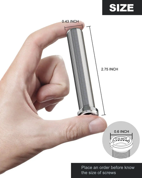 Straight Up Solid Extended Screw Mounts For Sink Drain Strainers Built To Last Rust Resistant Copper Hardware Quick Install Thick Granite Or Marble Kitchen Sink Replacement Hardware, 2.75 inch length shown in hand.