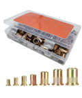 220 Pcs Metric Rivet Nut Kit Zinc Plated Carbon Steel Flat Head Rivnut Assortment Knurled Body Threaded Insert Nuts in case