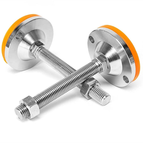 Built Tough Adjustable Leveling Feet M16 M12 Threaded Leg Levelers Crafted From Heavy Duty Carbon Steel provide stability, details showing threaded design.