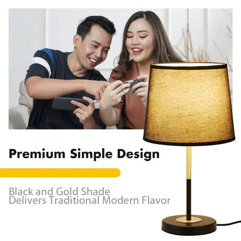 Black And Gold Table Lamp Set Of 2 With Black Fabric Shades Dope Modern Vintage Farmhouse Bedside Lamps E26 Bulbs Included