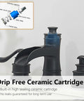 Matte Black Widespread Bathroom Faucet With Waterfall Spout Farmhouse Style 3 Hole Sink Faucet with ceramic cartridge.