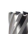 Oscarbide 1-7/8-inch annular cutter; metallic silver finish; close-up of cutting teeth