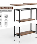 Assembly diagram for Tiny Footprint 3 Tier End Table With Wide Storage Surface For Small Spaces Rustic Brown Narrow Side Table