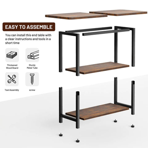 Assembly diagram for Tiny Footprint 3 Tier End Table With Wide Storage Surface For Small Spaces Rustic Brown Narrow Side Table