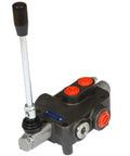 All-Carb hydraulic valve, 4-way 3-position directional control, lever-operated with orange SAE ports
