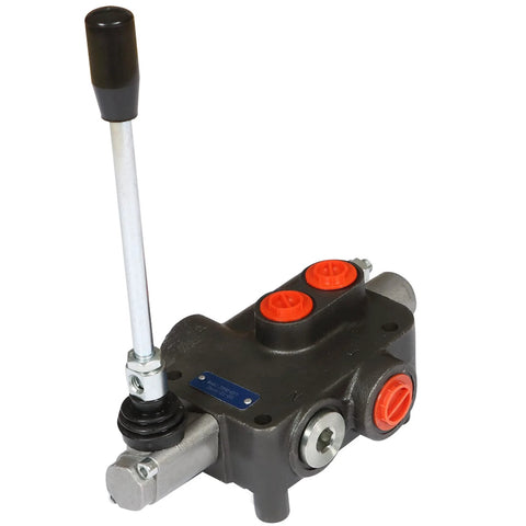 All-Carb hydraulic valve, 4-way 3-position directional control, lever-operated with orange SAE ports