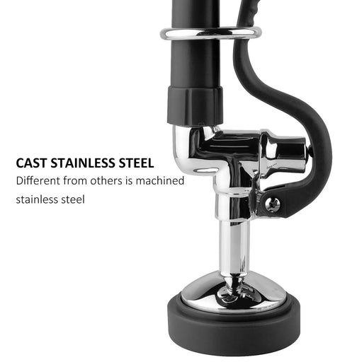 Close-up of Pre Rinse Sprayer for Commercial Sinks With High Pressure Spray Valve Chrome Finish And Black Handle