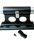 Dope Bike Fork Mount Block for Truck Bed Racks and Van Floors, L Track Ready, 4-In-1 Thru Axle Adapter Kit Fits 9x100mm, 12x100mm, 15x100mm and 15x110mm, Easy Install and Solid Secure Hold. Black aluminum bike fork mount block with axle sleeves and L-track base