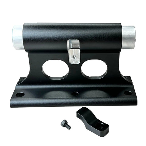 Dope Bike Fork Mount Block for Truck Bed Racks and Van Floors, L Track Ready, 4-In-1 Thru Axle Adapter Kit Fits 9x100mm, 12x100mm, 15x100mm and 15x110mm, Easy Install and Solid Secure Hold. Black aluminum bike fork mount block with axle sleeves and L-track base